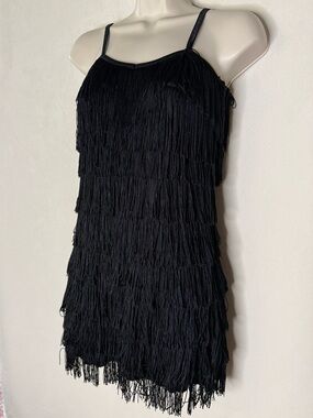 Black Fringe Slip Dress